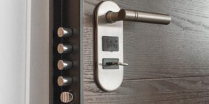 Cerradura y cierre de seguridad en una puerta de vivienda